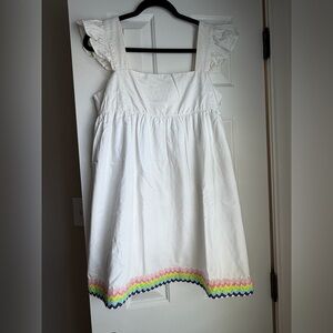 Storia White Sundress with Rainbow Zigzag Hem